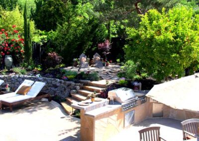 Backyard landscaping and outdoor kitchen
