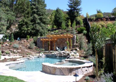 Landscape with arbor and hardscape