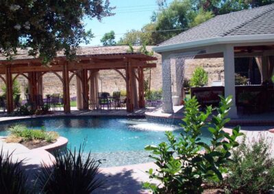 Landscape with arbor cabana and pool